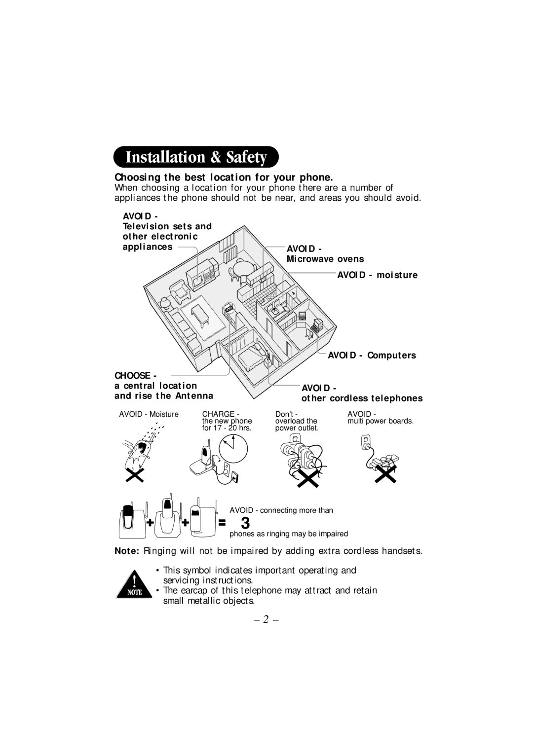 Uniden DSS 2405 manual Installation & Safety, Choosing the best location for your phone, Other cordless telephones 