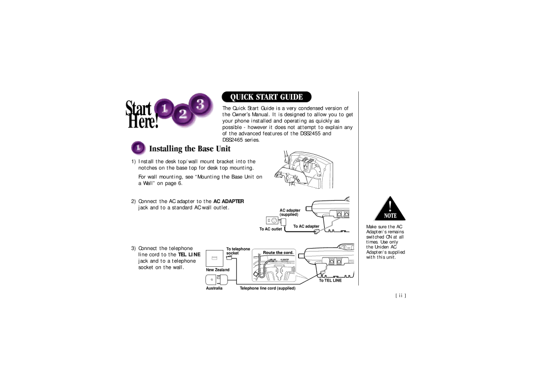 Uniden 2465 Quick Start Guide, Your phone installed and operating as quickly as, Advanced features of the DSS2455 