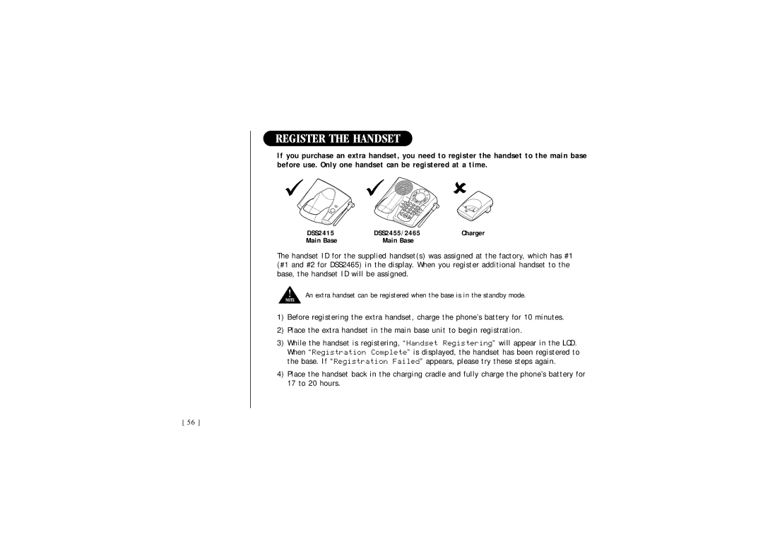 Uniden DSS 2455, 2465 quick start Register the Handset 