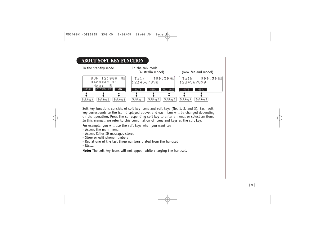 Uniden DSS2465, DSS 2455 quick start About Soft KEY Function, N 1 N d s e t, L k 3 4 8 9, Standby mode, New Zealand model 