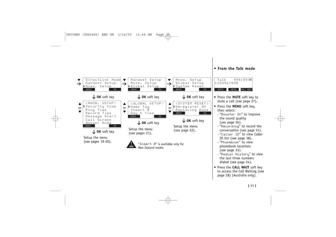 Uniden DSS2465, DSS 2455 quick start From the Talk mode 