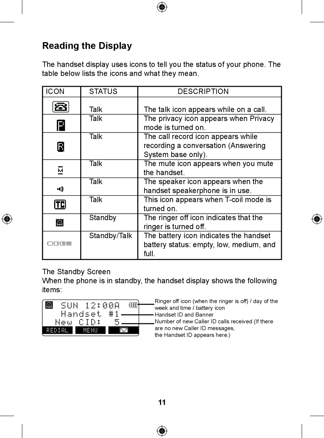 Uniden DSS 7805WP manual Reading the Display, Icon Status Description 