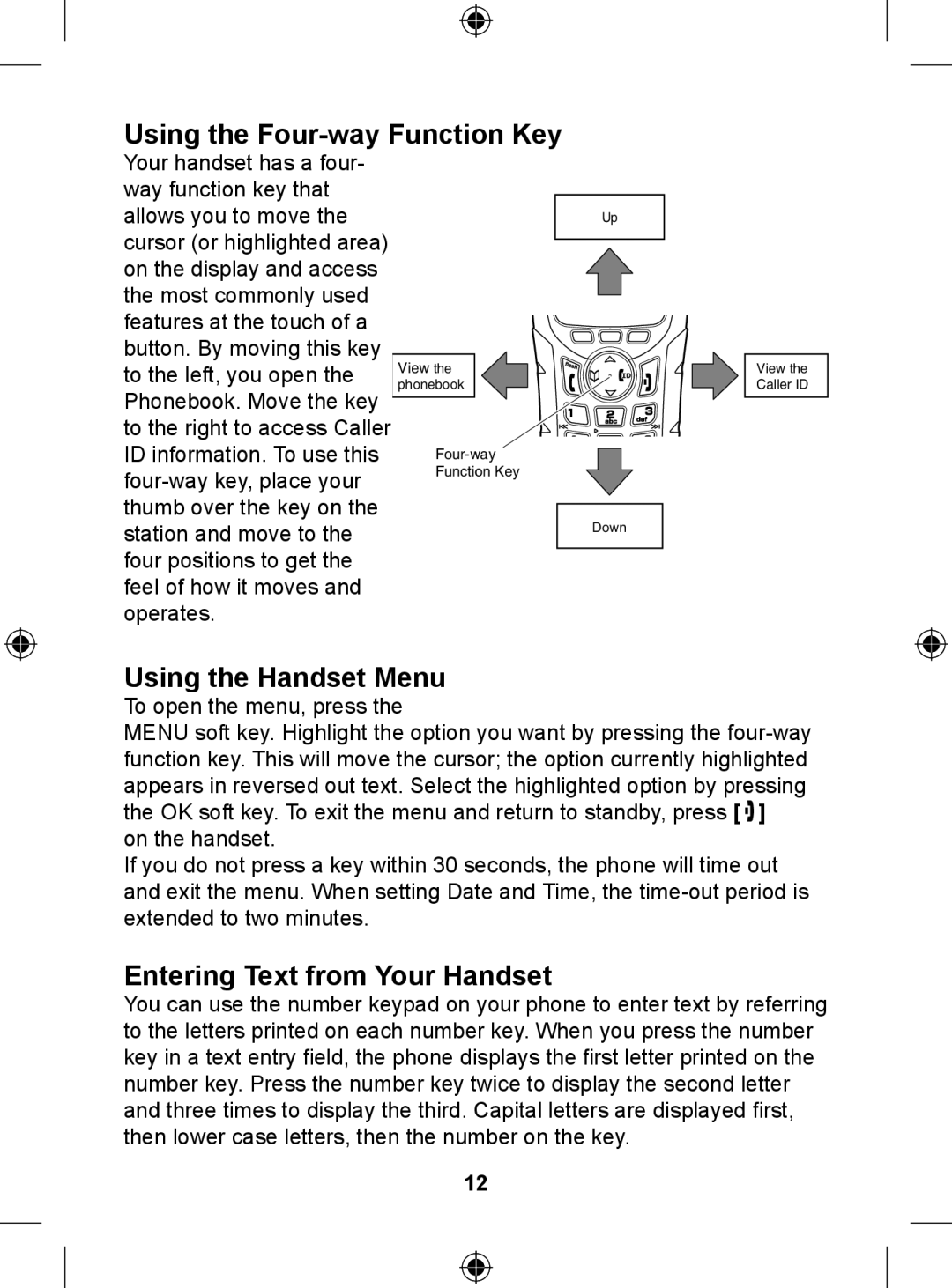 Uniden DSS 7805WP manual Using the Four-way Function Key, Using the Handset Menu, Entering Text from Your Handset 