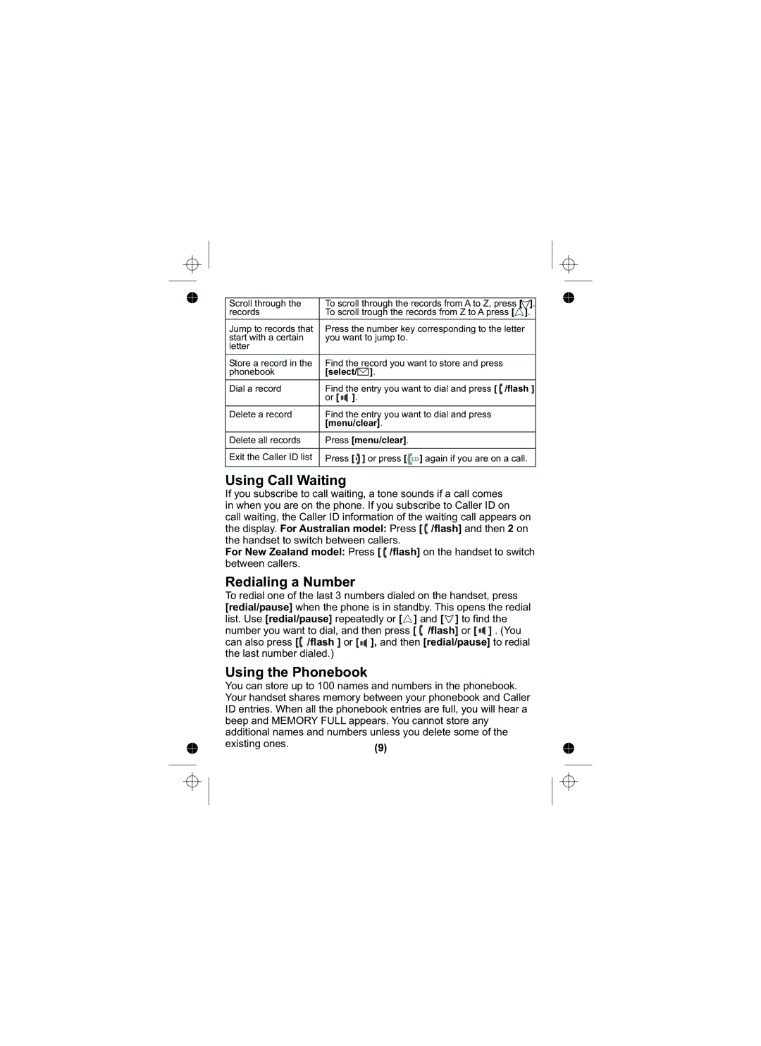 Uniden DSS3405 owner manual Using Call Waiting, Redialing a Number, Using the Phonebook 