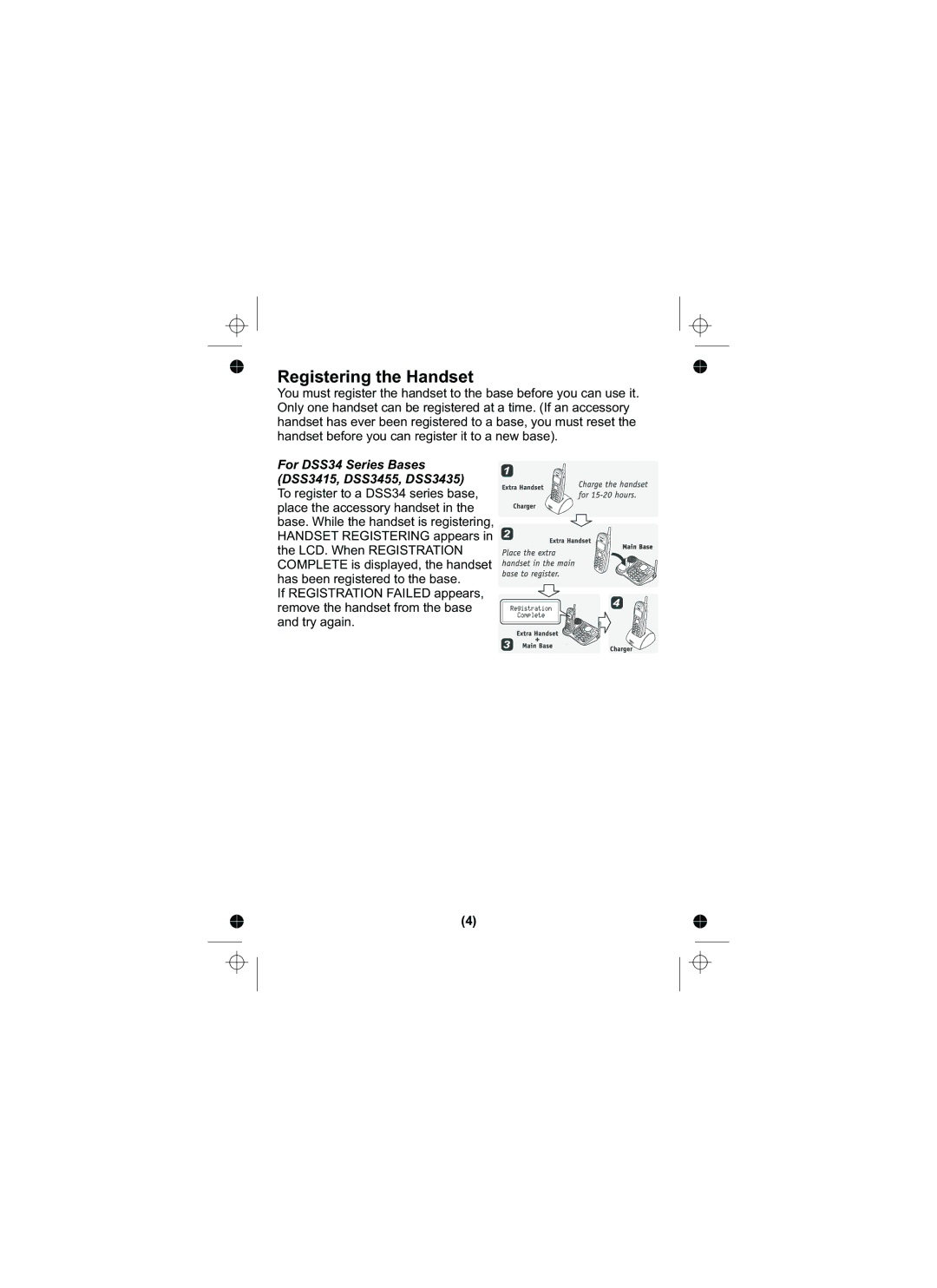 Uniden DSS3405 owner manual Registering the Handset, For DSS34 Series Bases 