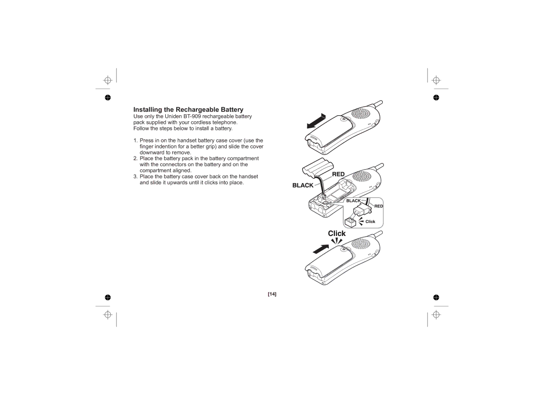 Uniden DSS3415+1 owner manual Installing the Rechargeable Battery 