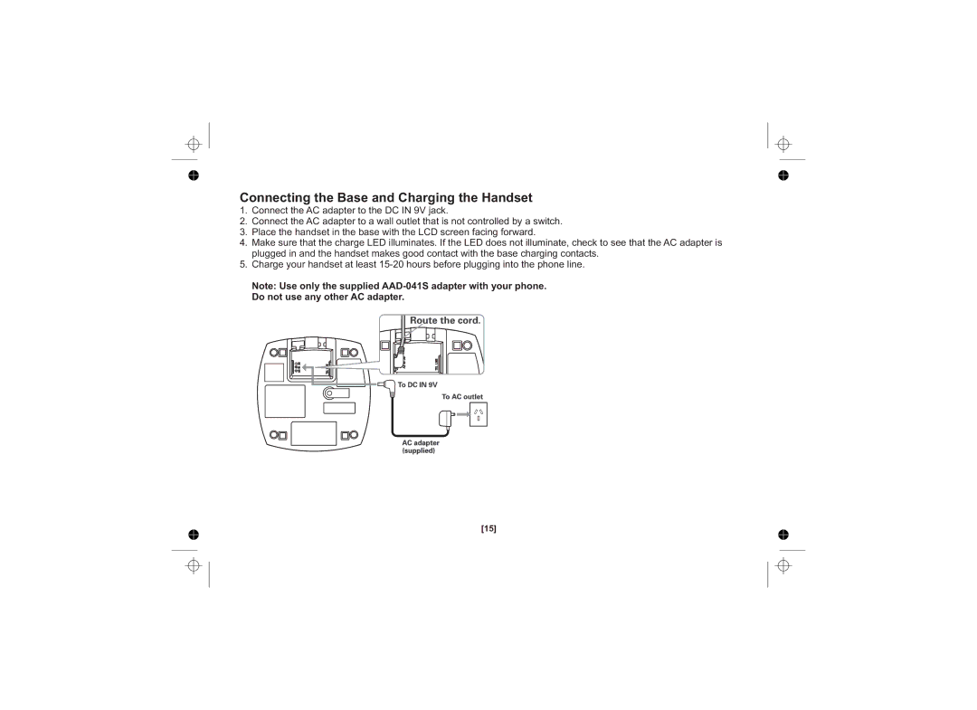 Uniden DSS3415+1 owner manual Connecting the Base and Charging the Handset 