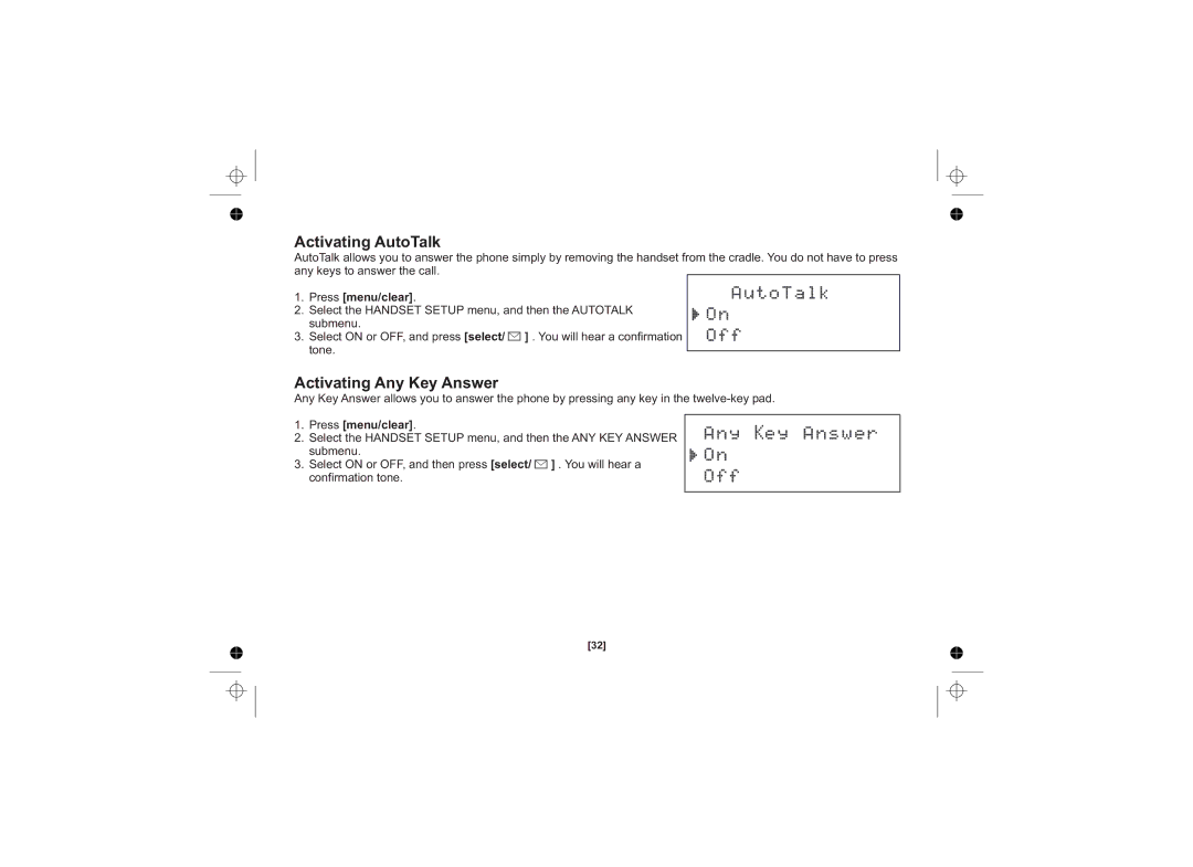 Uniden DSS3415+1 owner manual Activating AutoTalk, Activating Any Key Answer 