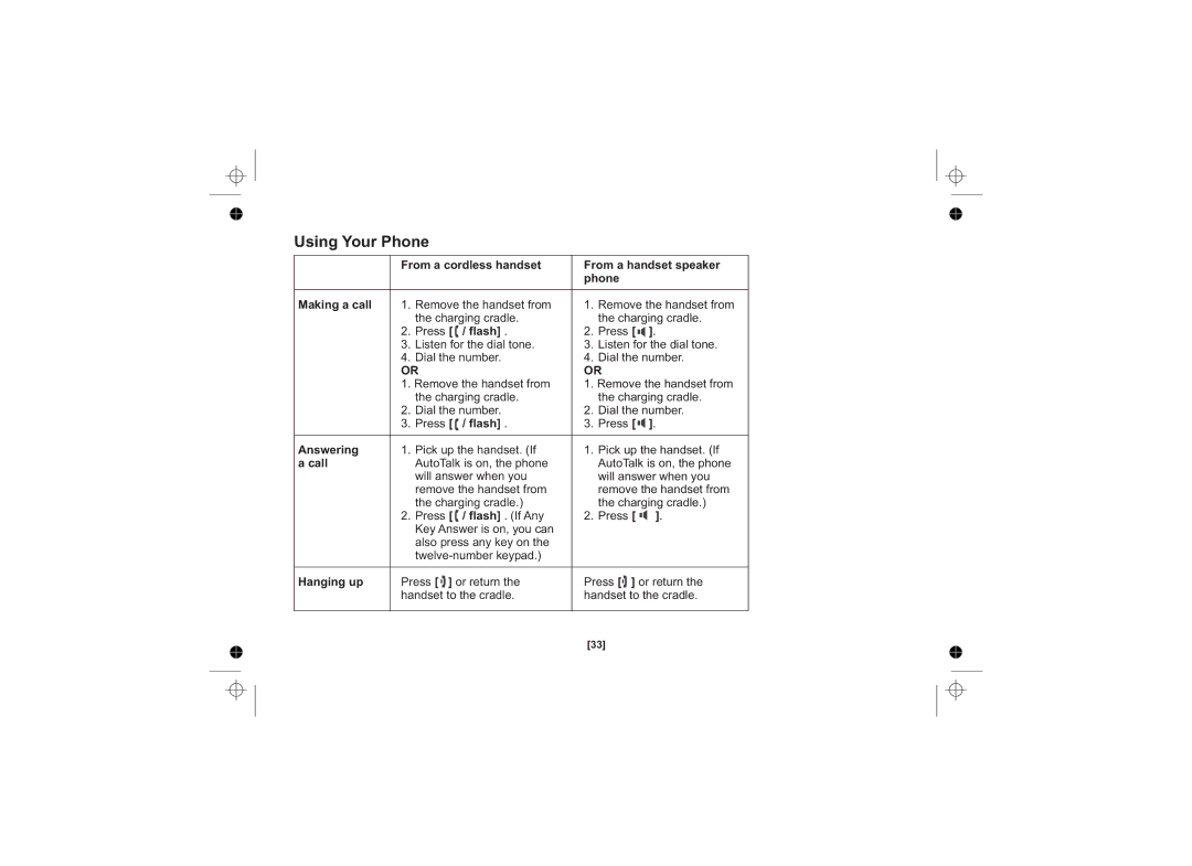 Uniden DSS3415+1 owner manual Using Your Phone, Press / flash, Answering, Call, Hanging up 