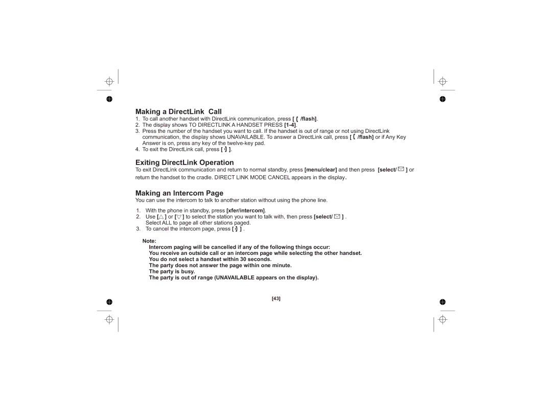 Uniden DSS3415+1 owner manual Making a DirectLink Call, Exiting DirectLink Operation, Making an Intercom 