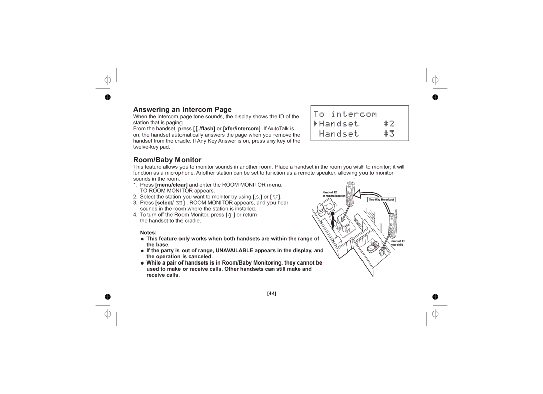 Uniden DSS3415+1 owner manual Answering an Intercom, Room/Baby Monitor 