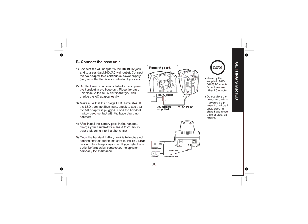 Uniden DSS7815, DSS7815 +1 Series, DSS7815 Series owner manual Getting Started, Connect the base unit 