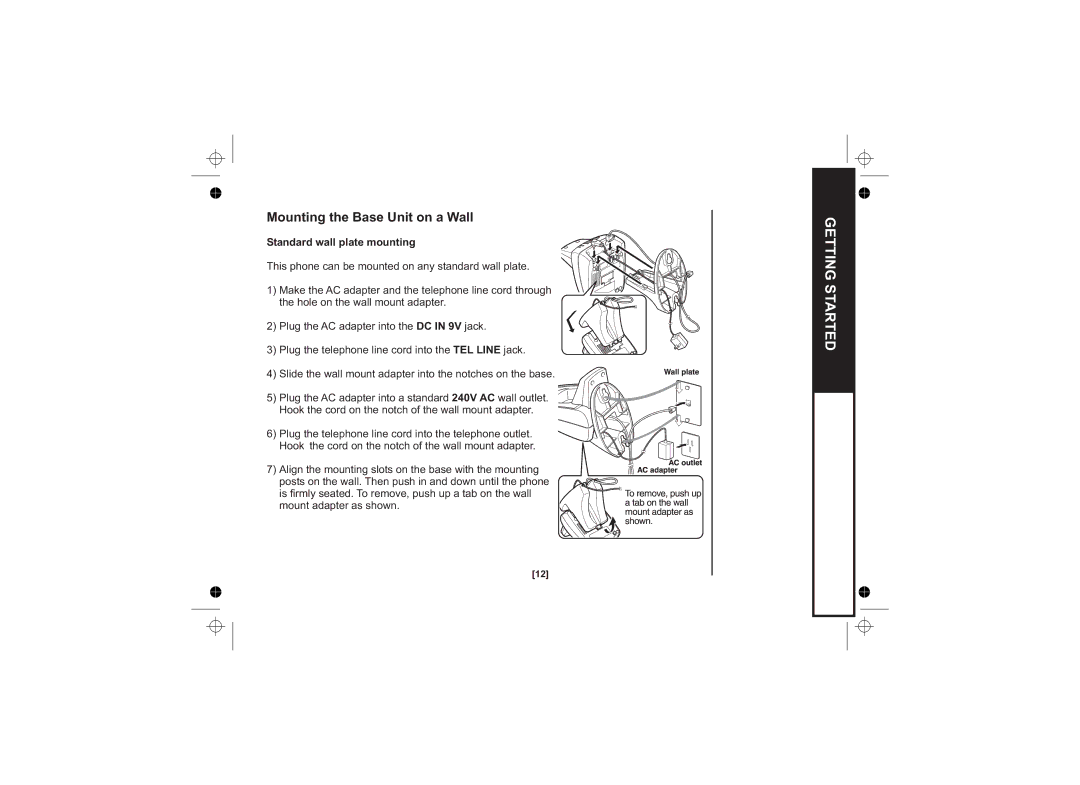 Uniden DSS7815, DSS7815 +1 Series, DSS7815 Series Mounting the Base Unit on a Wall, Standard wall plate mounting 