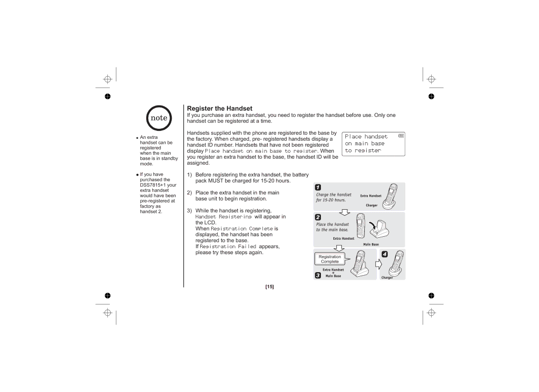 Uniden DSS7815 Series, DSS7815, DSS7815 +1 Series owner manual Register the Handset 