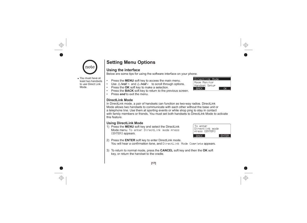 Uniden DSS7815 Series, DSS7815, DSS7815 +1 Series Setting Menu Options, Using the interface, Using DirectLink Mode 