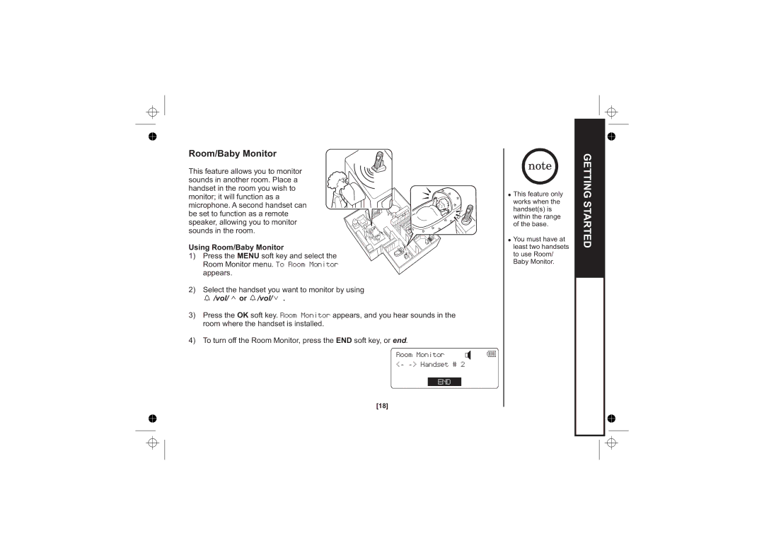 Uniden DSS7815, DSS7815 +1 Series, DSS7815 Series owner manual Using Room/Baby Monitor, Vol/ or /vol 