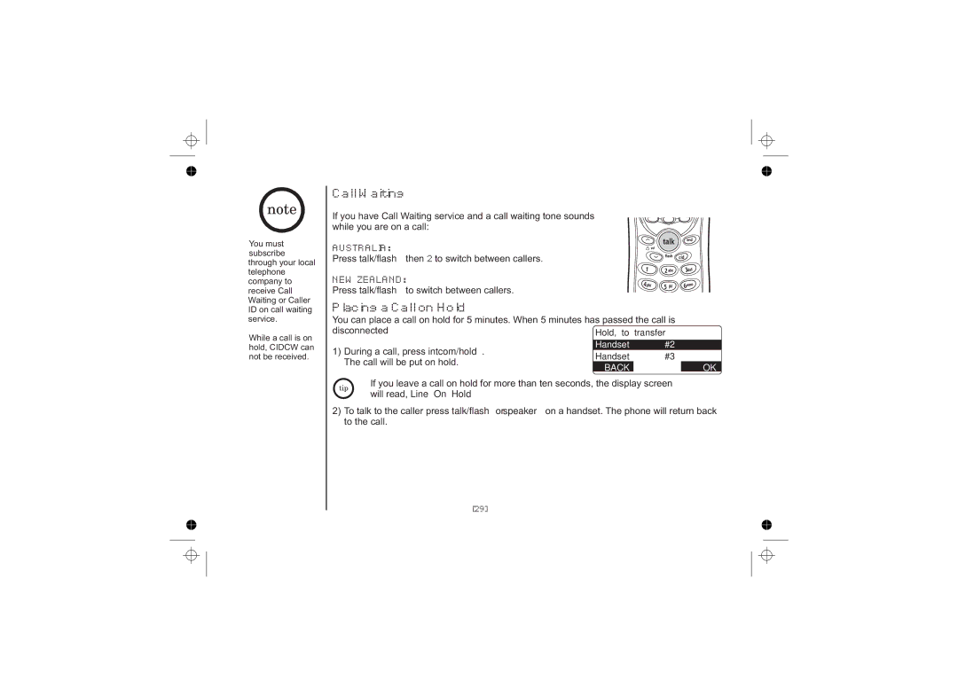 Uniden DSS7815 Series, DSS7815, DSS7815 +1 Series owner manual Call Waiting, Placing a Call on Hold 