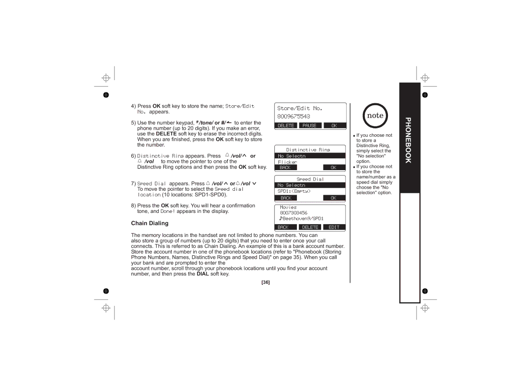 Uniden DSS7815, DSS7815 +1 Series, DSS7815 Series owner manual Store/Edit No, Chain Dialing 