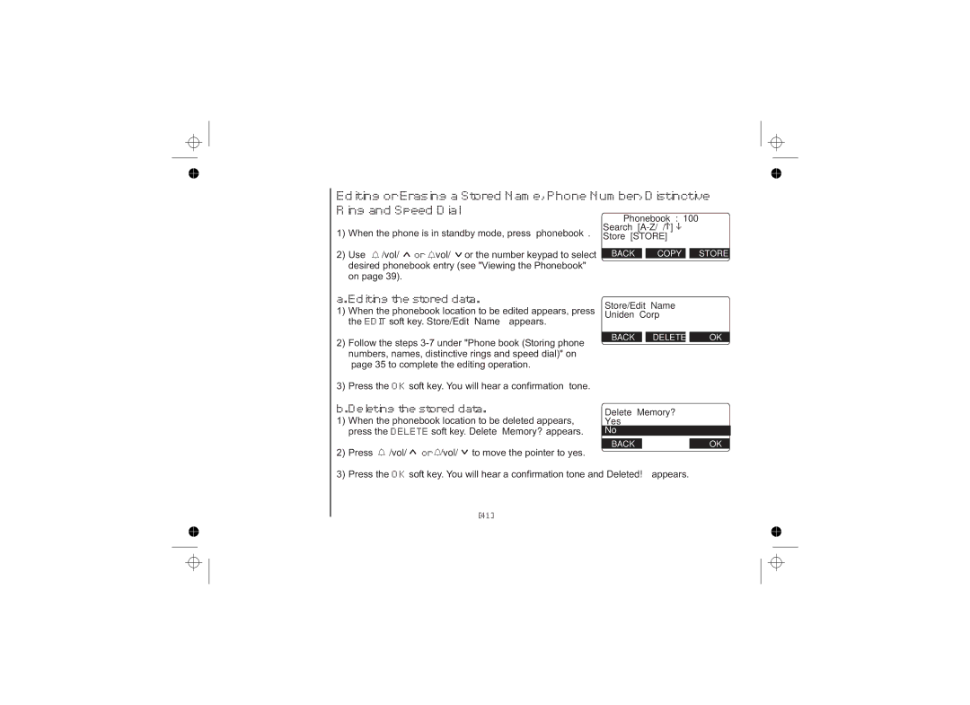 Uniden DSS7815 Series, DSS7815, DSS7815 +1 Series owner manual Editing the stored data, Deleting the stored data 