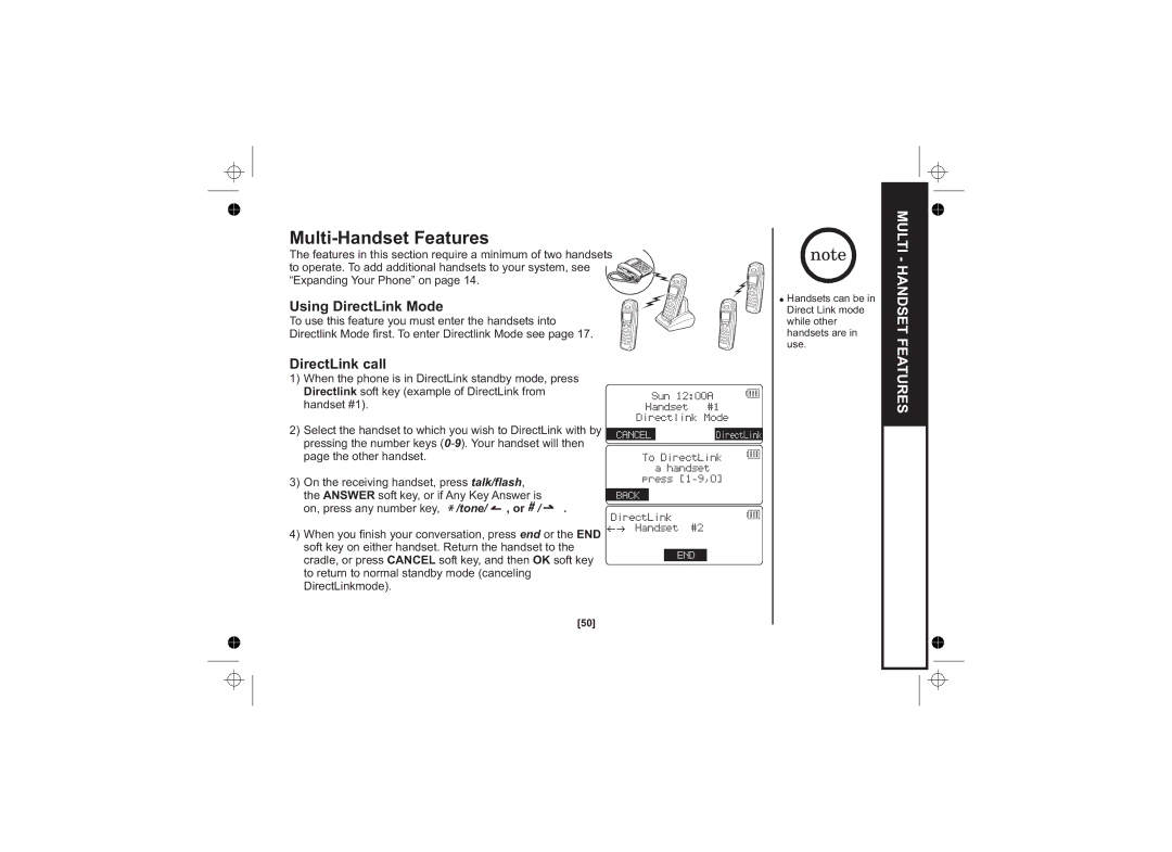 Uniden DSS7815, DSS7815 +1 Series owner manual Multi-Handset Features, Using DirectLink Mode, DirectLink call, Tone/ , or 