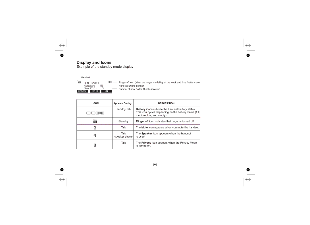 Uniden DSS7815, DSS7815 +1 Series, DSS7815 Series owner manual Display and Icons, Example of the standby mode display 