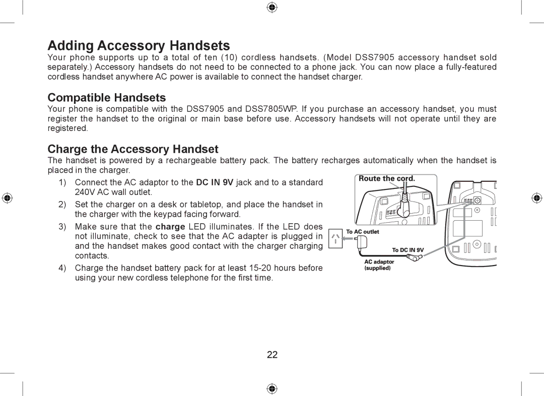 Uniden DSS7915+1 owner manual Adding Accessory Handsets, Compatible Handsets, Charge the Accessory Handset 