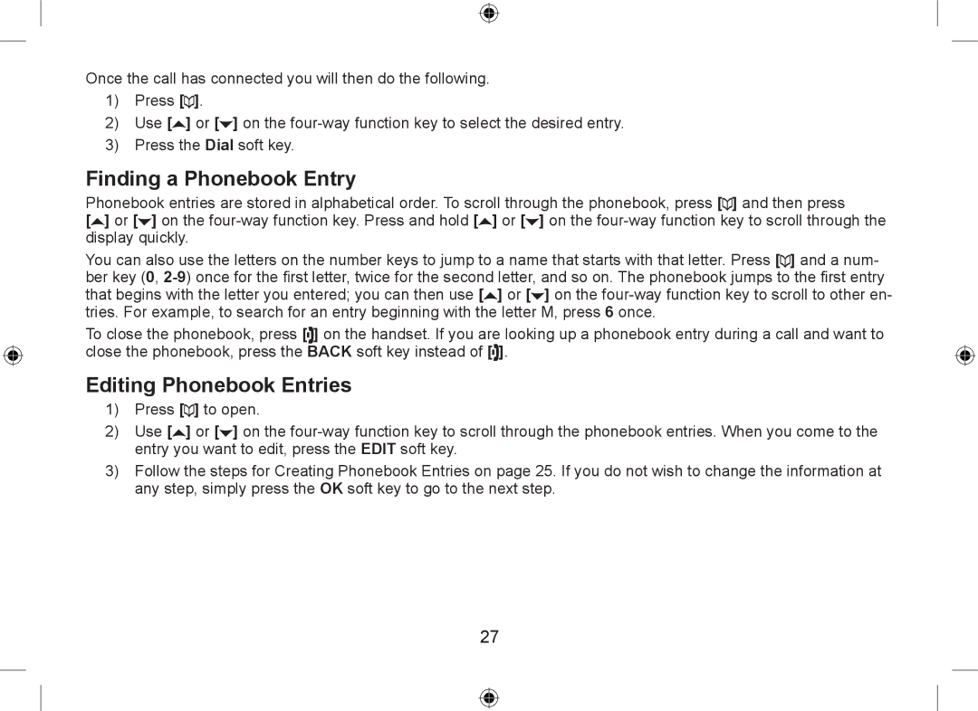 Uniden DSS7915+1 owner manual Finding a Phonebook Entry, Editing Phonebook Entries 