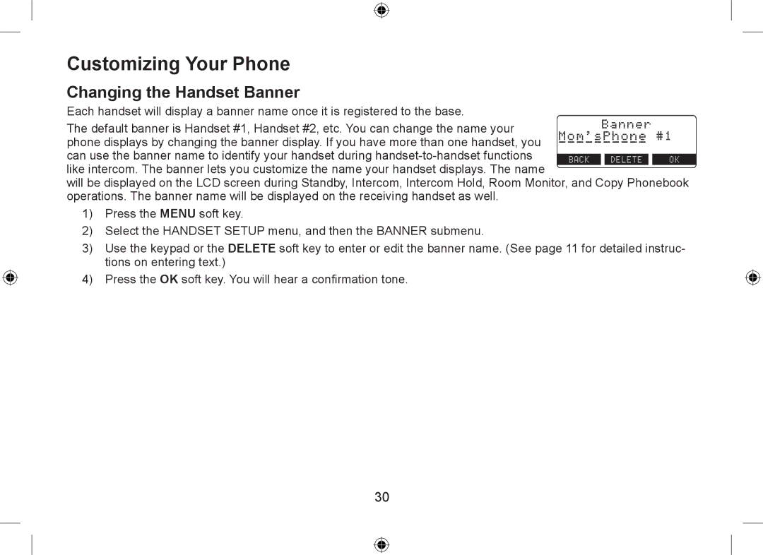 Uniden DSS7915+1 owner manual Customizing Your Phone, Changing the Handset Banner 