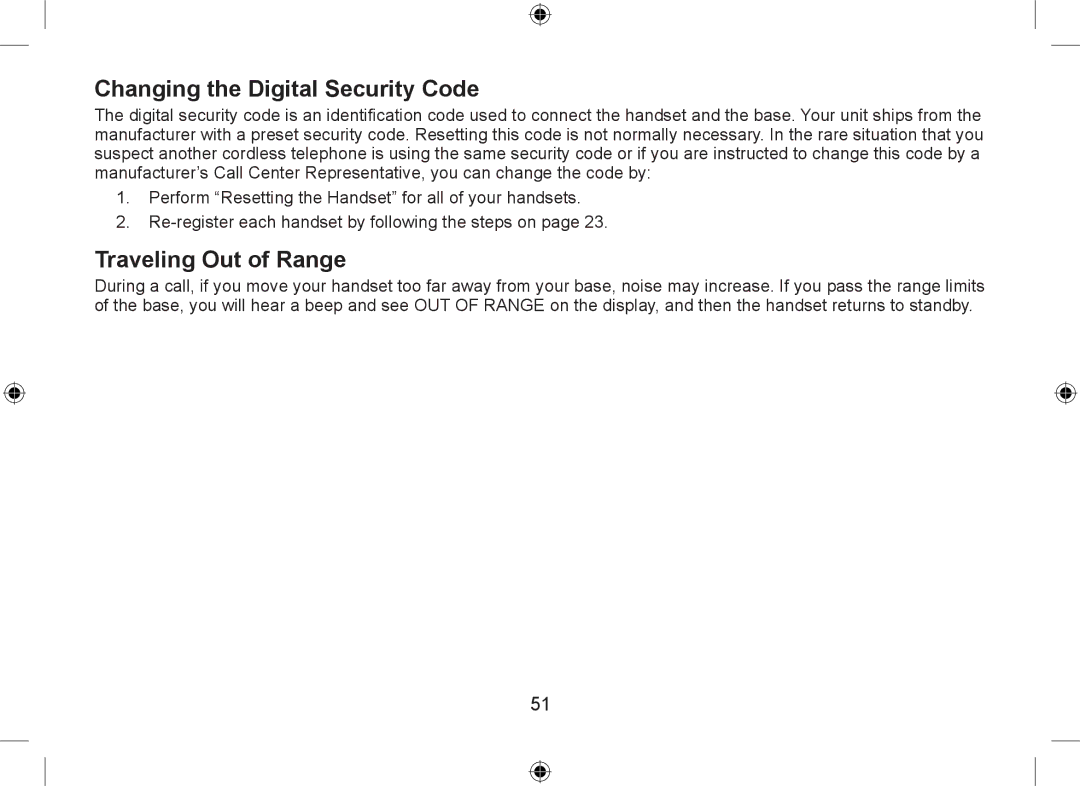 Uniden DSS7915+1 owner manual Changing the Digital Security Code, Traveling Out of Range 