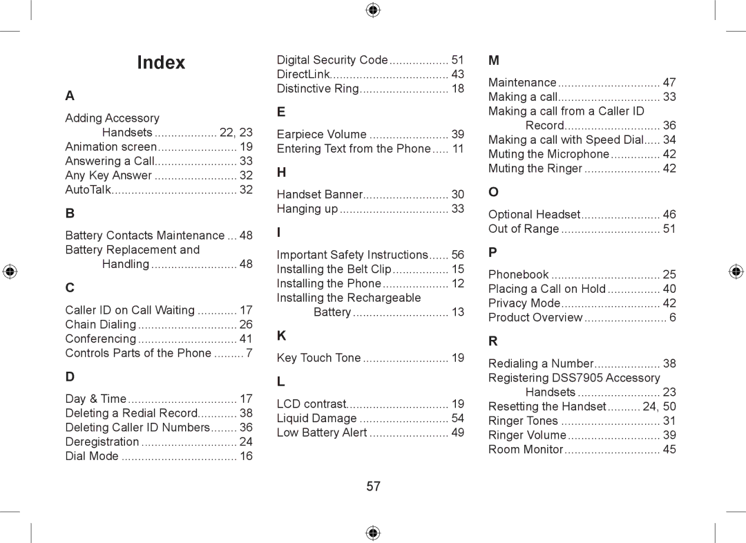 Uniden DSS7915+1 owner manual Index 