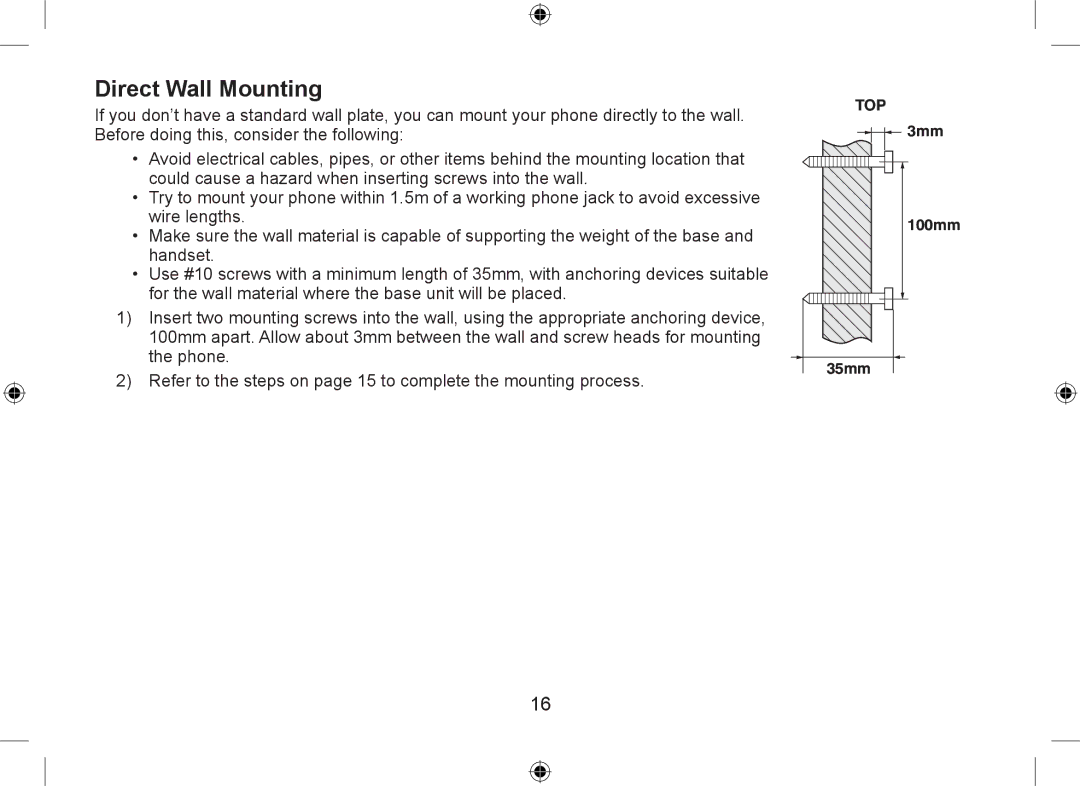 Uniden DSS7955+2, DSS7955+1 owner manual Direct Wall Mounting 