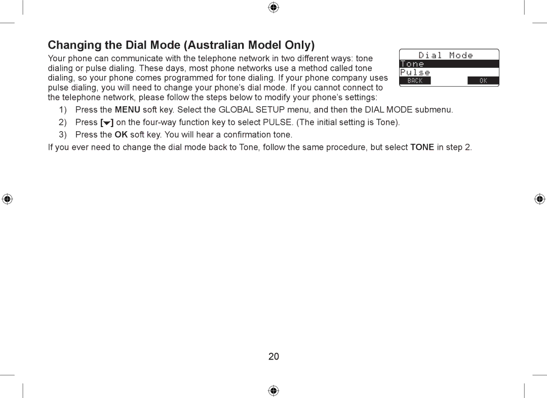 Uniden DSS7955+1, DSS7955+2 owner manual Changing the Dial Mode Australian Model Only 