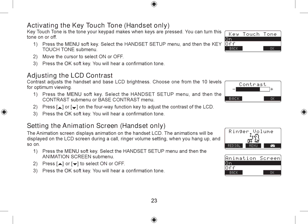 Uniden DSS7955+1, DSS7955+2 owner manual Activating the Key Touch Tone Handset only, Adjusting the LCD Contrast 