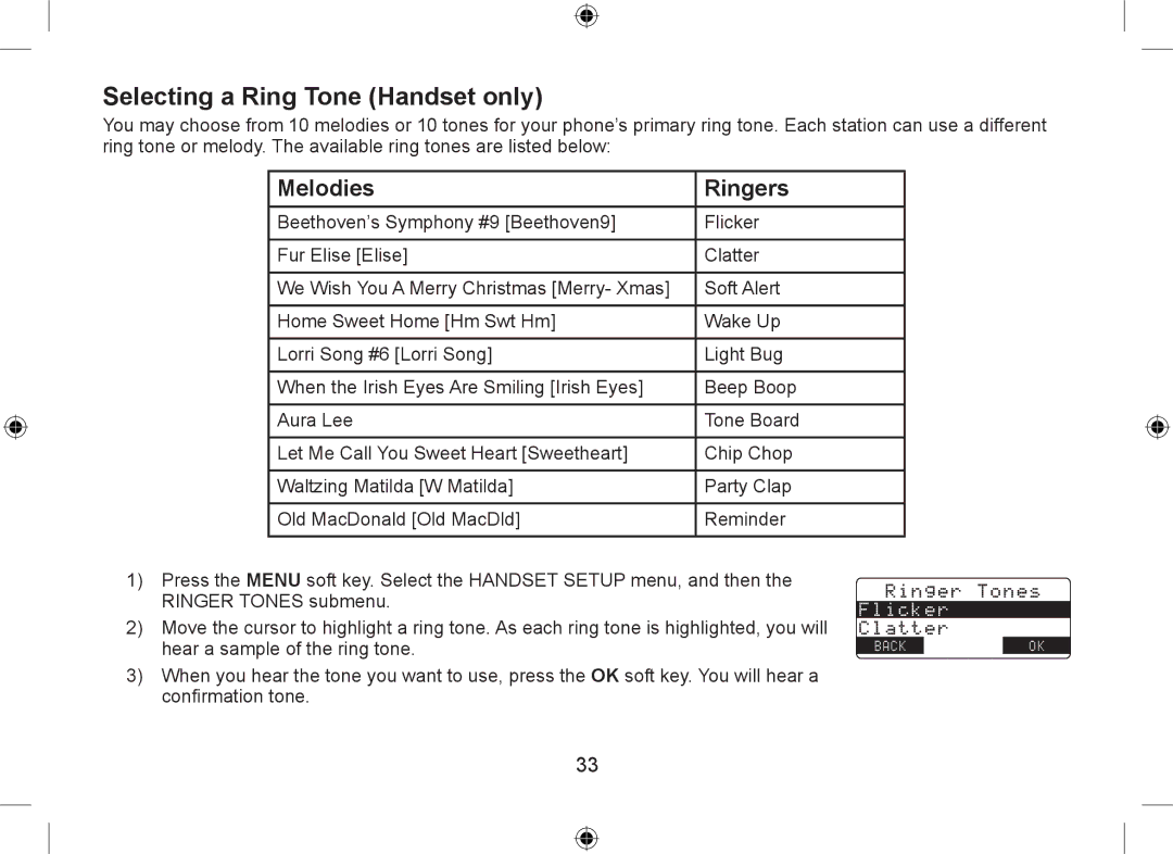 Uniden DSS7955+1, DSS7955+2 owner manual Selecting a Ring Tone Handset only, Melodies Ringers 