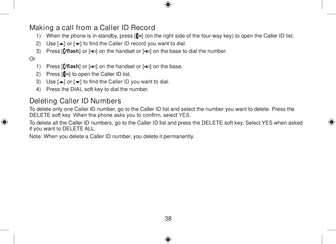 Uniden DSS7955+1, DSS7955+2 owner manual Making a call from a Caller ID Record, Deleting Caller ID Numbers 