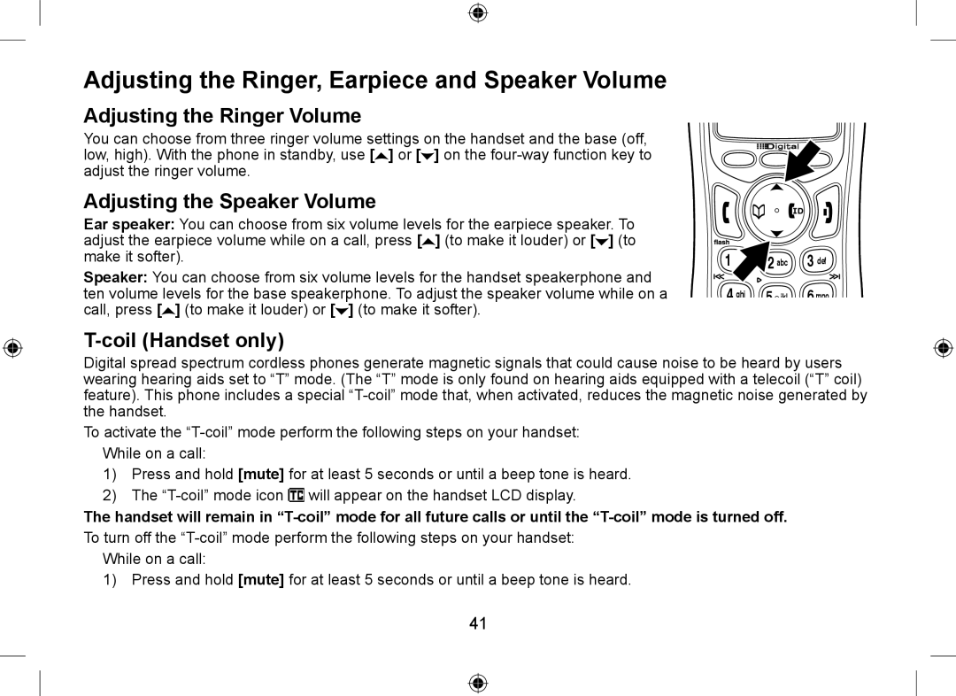 Uniden DSS7955 Adjusting the Ringer, Earpiece and Speaker Volume, Adjusting the Ringer Volume, Coil Handset only 