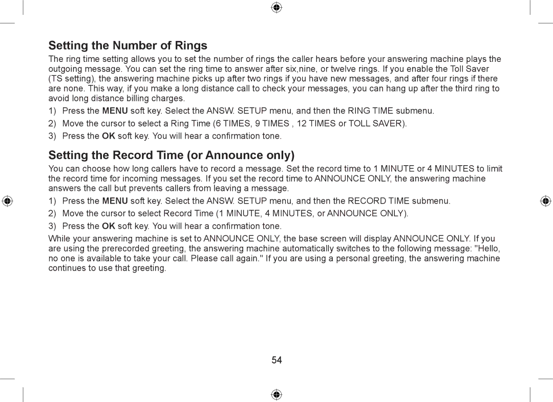 Uniden DSS7955+1, DSS7955+2 owner manual Setting the Number of Rings, Setting the Record Time or Announce only 