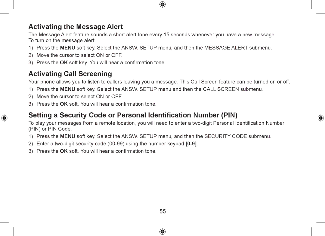 Uniden DSS7955+2, DSS7955+1 owner manual Activating the Message Alert, Activating Call Screening 