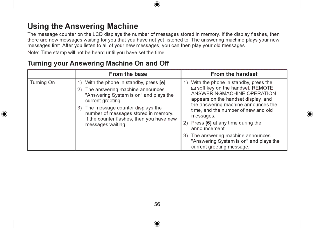 Uniden DSS7955+1, DSS7955+2 owner manual Using the Answering Machine, Turning your Answering Machine On and Off 