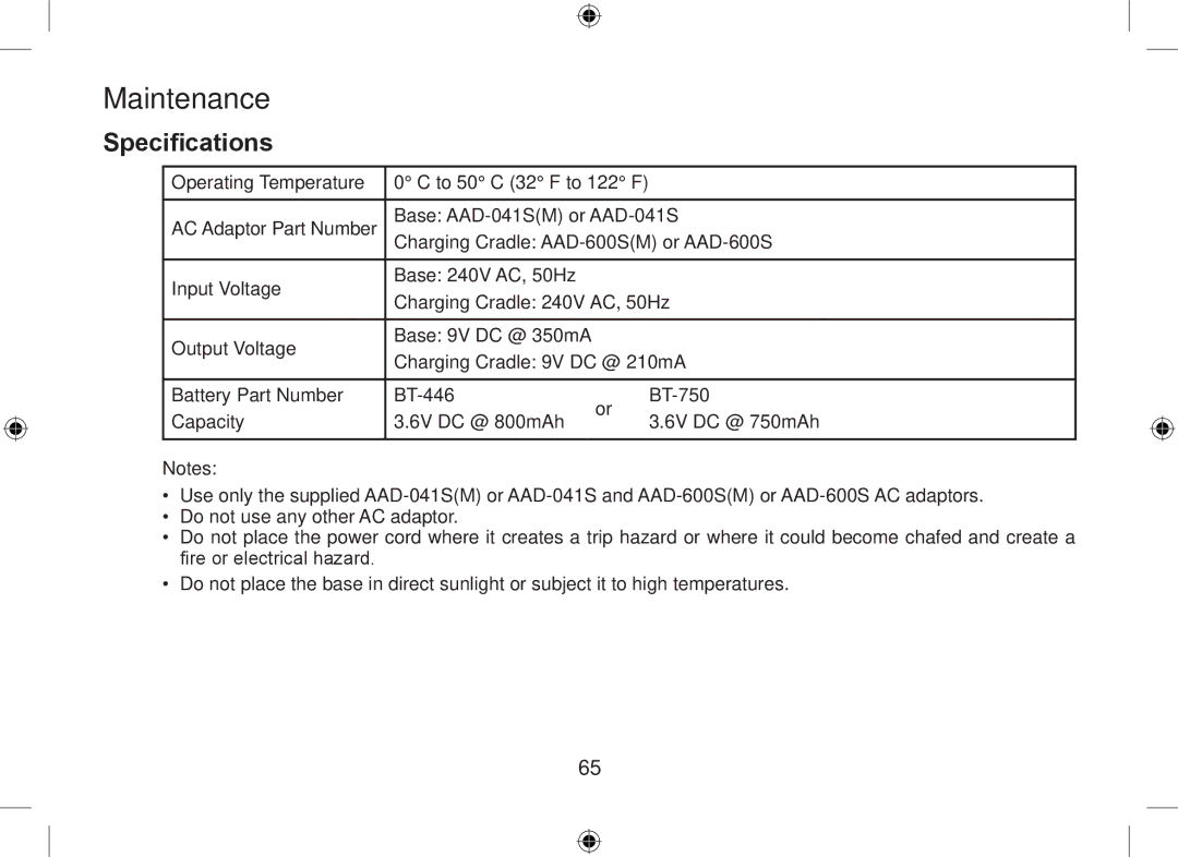 Uniden DSS7955+1, DSS7955+2 owner manual Maintenance, Specifications 