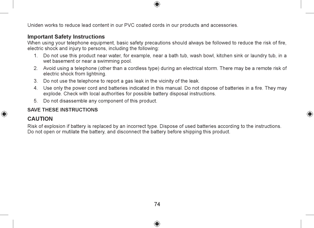 Uniden DSS7955+1, DSS7955+2 owner manual Important Safety Instructions 