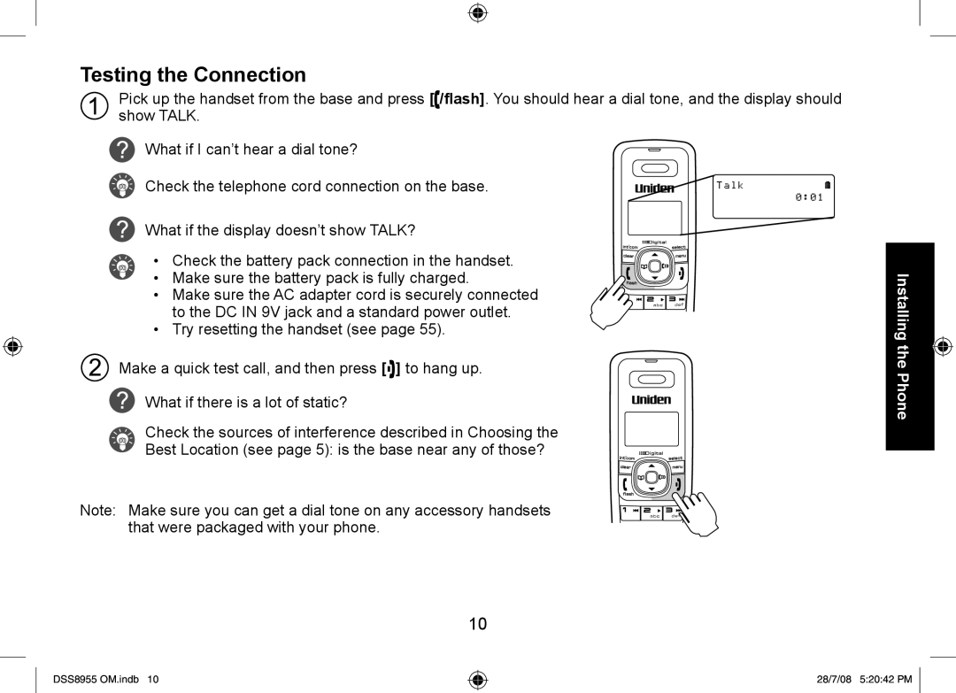 Uniden DSS8955+3, DSS8955+2, DSS8955+1 manual Testing the Connection 