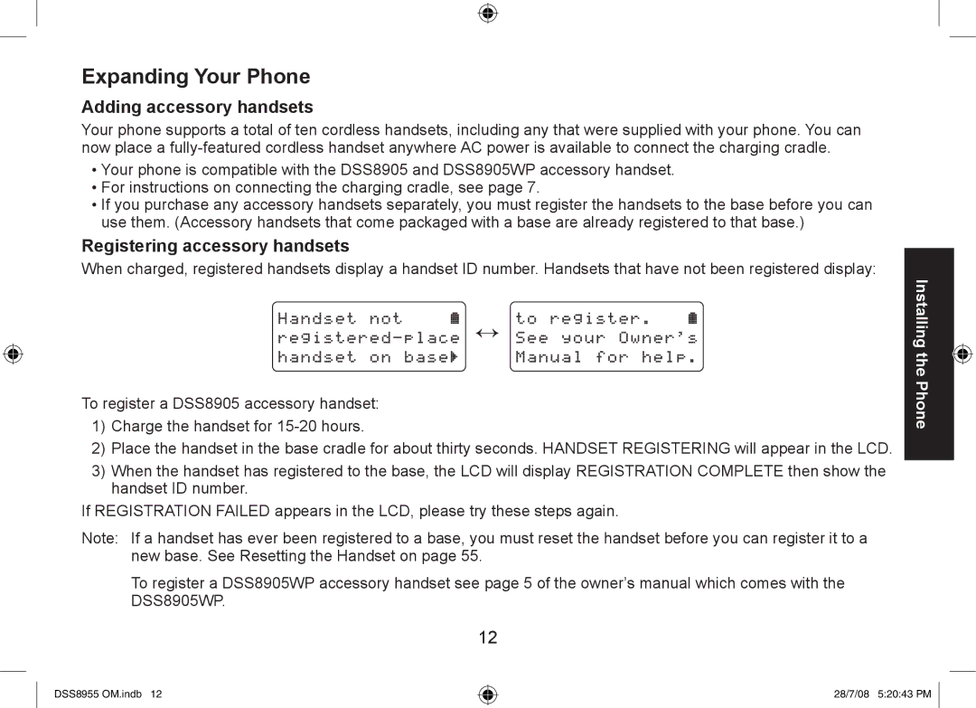 Uniden DSS8955+2, DSS8955+1, DSS8955+3 manual Expanding Your Phone, Adding accessory handsets, Registering accessory handsets 