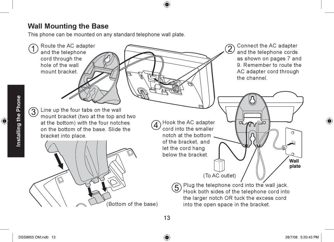 Uniden DSS8955+1, DSS8955+2, DSS8955+3 manual Wall Mounting the Base 