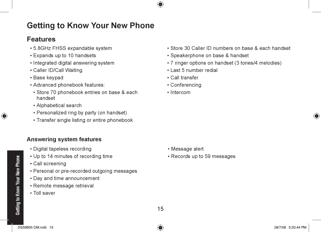 Uniden DSS8955+2, DSS8955+1, DSS8955+3 manual Getting to Know Your New Phone, Features, Answering system features 