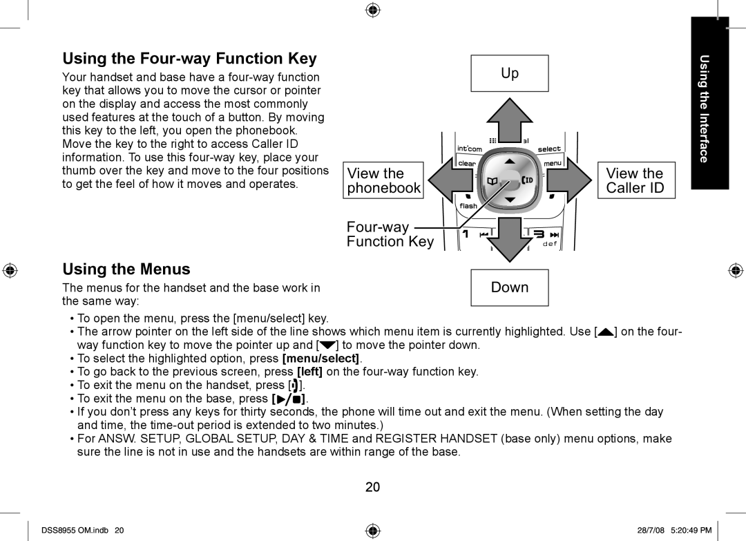 Uniden DSS8955+2, DSS8955+1, DSS8955+3 manual Using the Four-way Function Key, Using the Menus 