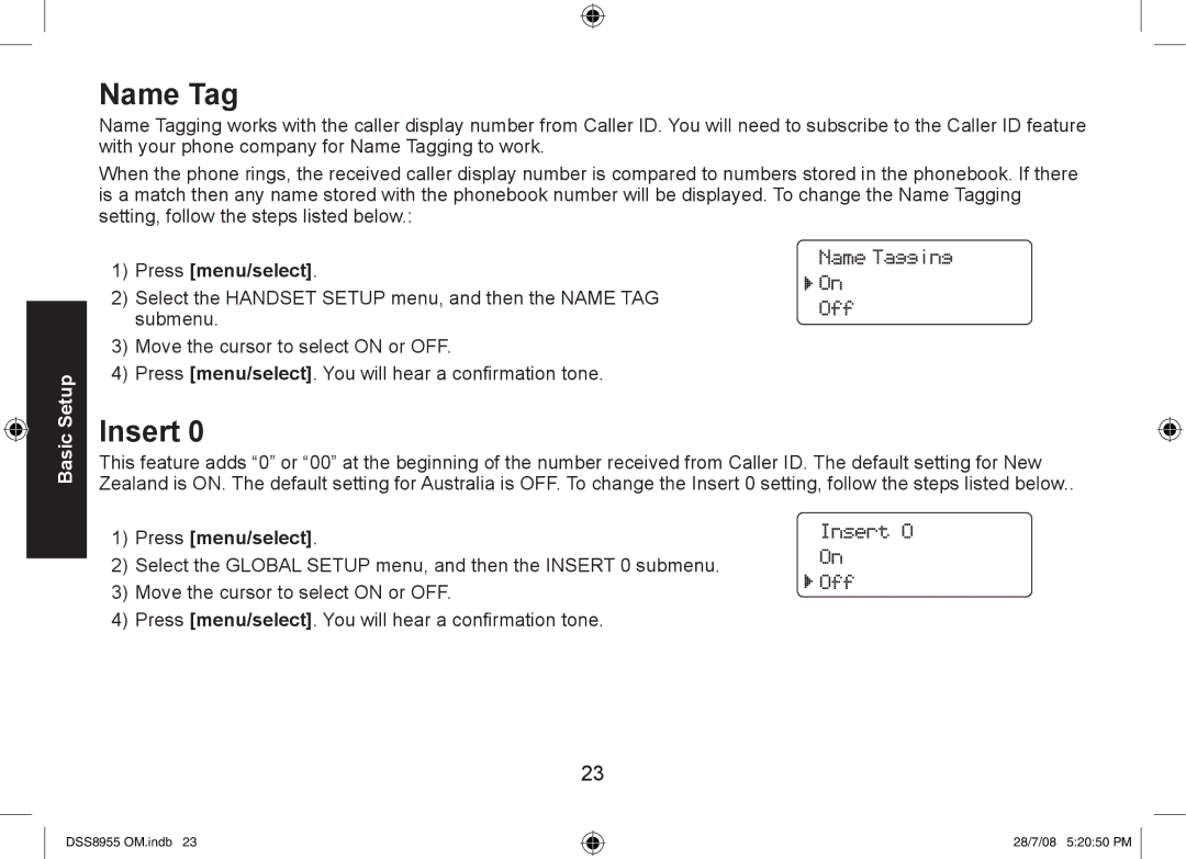 Uniden DSS8955+2, DSS8955+1, DSS8955+3 manual Name Tag, Insert 