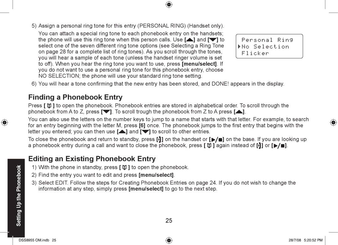 Uniden DSS8955+1, DSS8955+2, DSS8955+3 manual Finding a Phonebook Entry, Editing an Existing Phonebook Entry 