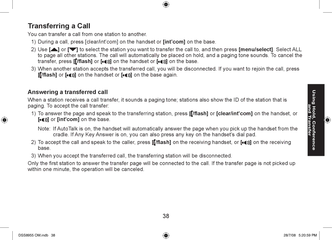 Uniden DSS8955+3, DSS8955+2, DSS8955+1 manual Transferring a Call, Answering a transferred call 