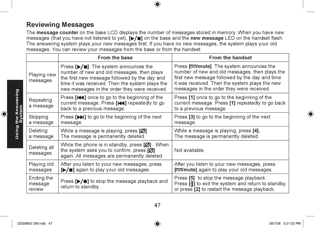 Uniden DSS8955+2, DSS8955+1, DSS8955+3 manual Reviewing Messages 